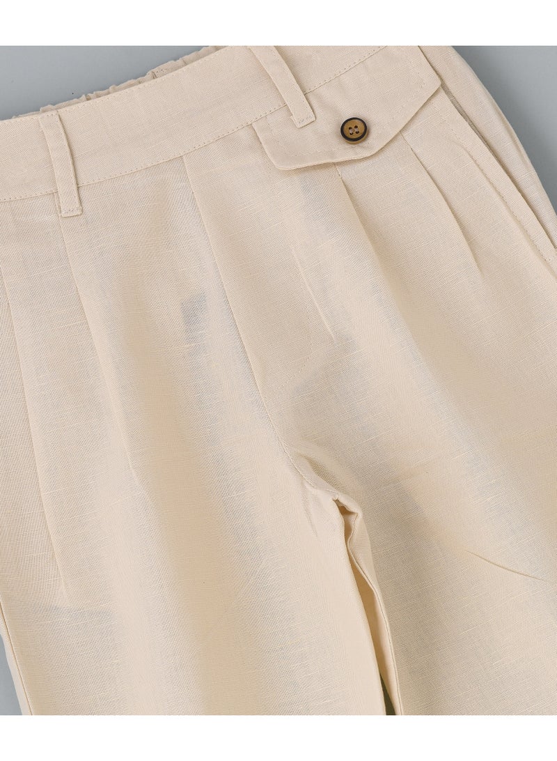 Jelliene Girls Beige Pleated Cotton Culottes - Image 3